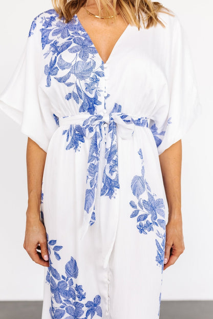 Florina Kimono Maxi Dress | White + Blue