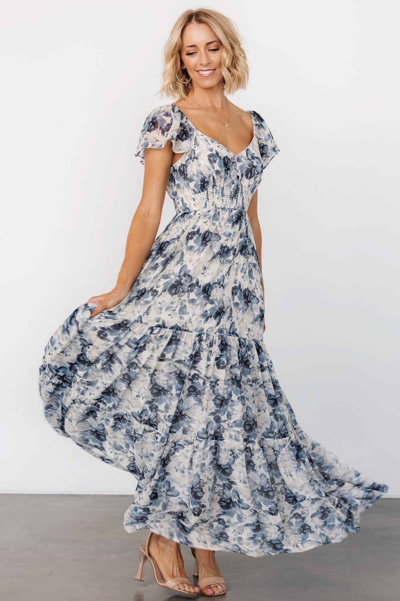 Genevive Maxi Dress | Cream + Blue Floral