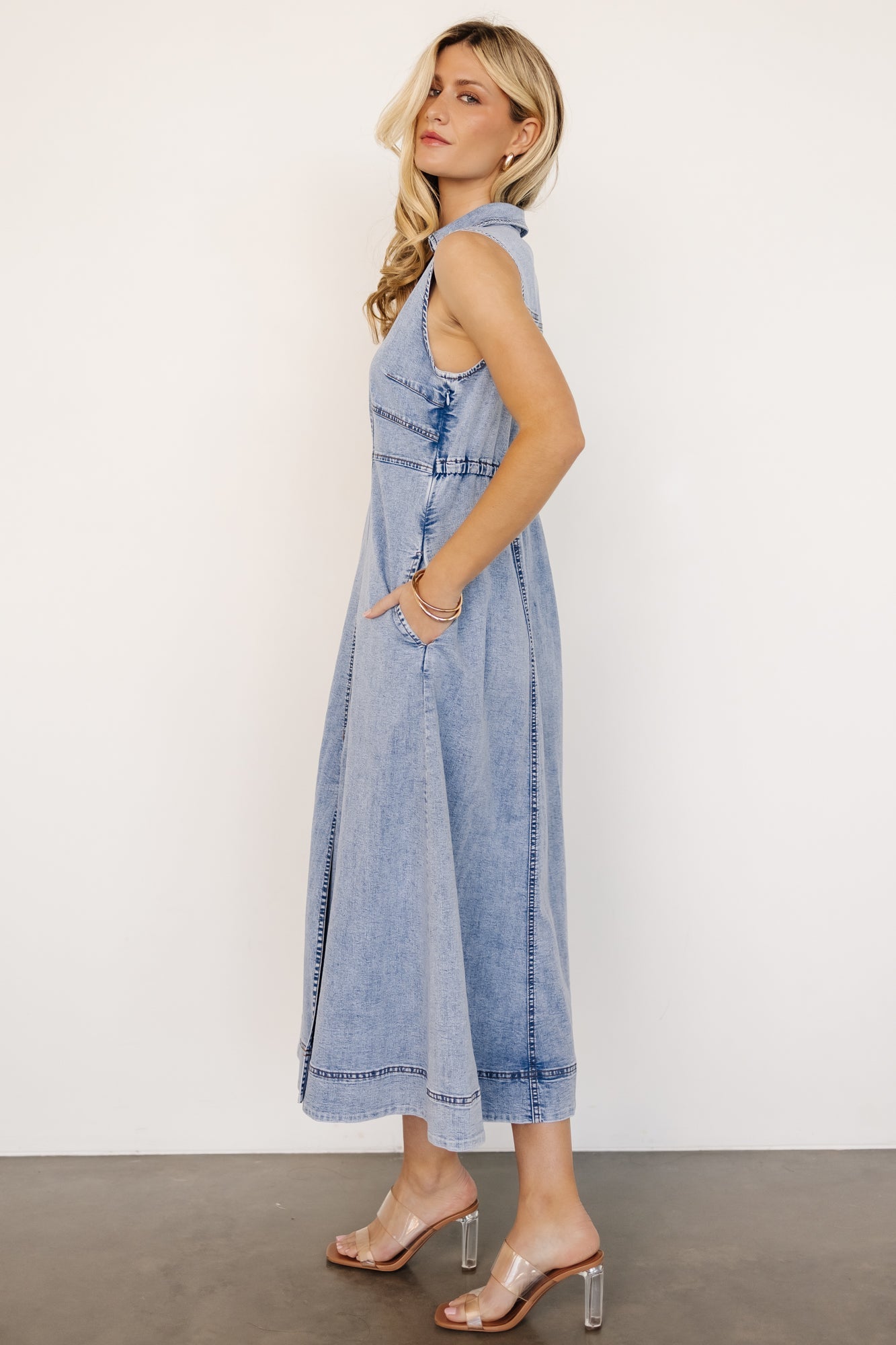 Georgia Sleeveless Midi Dress | Denim