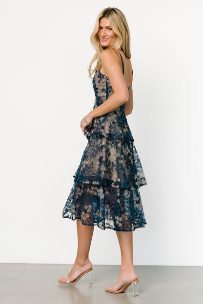 Georgiana Embroidered Midi Dress | Navy