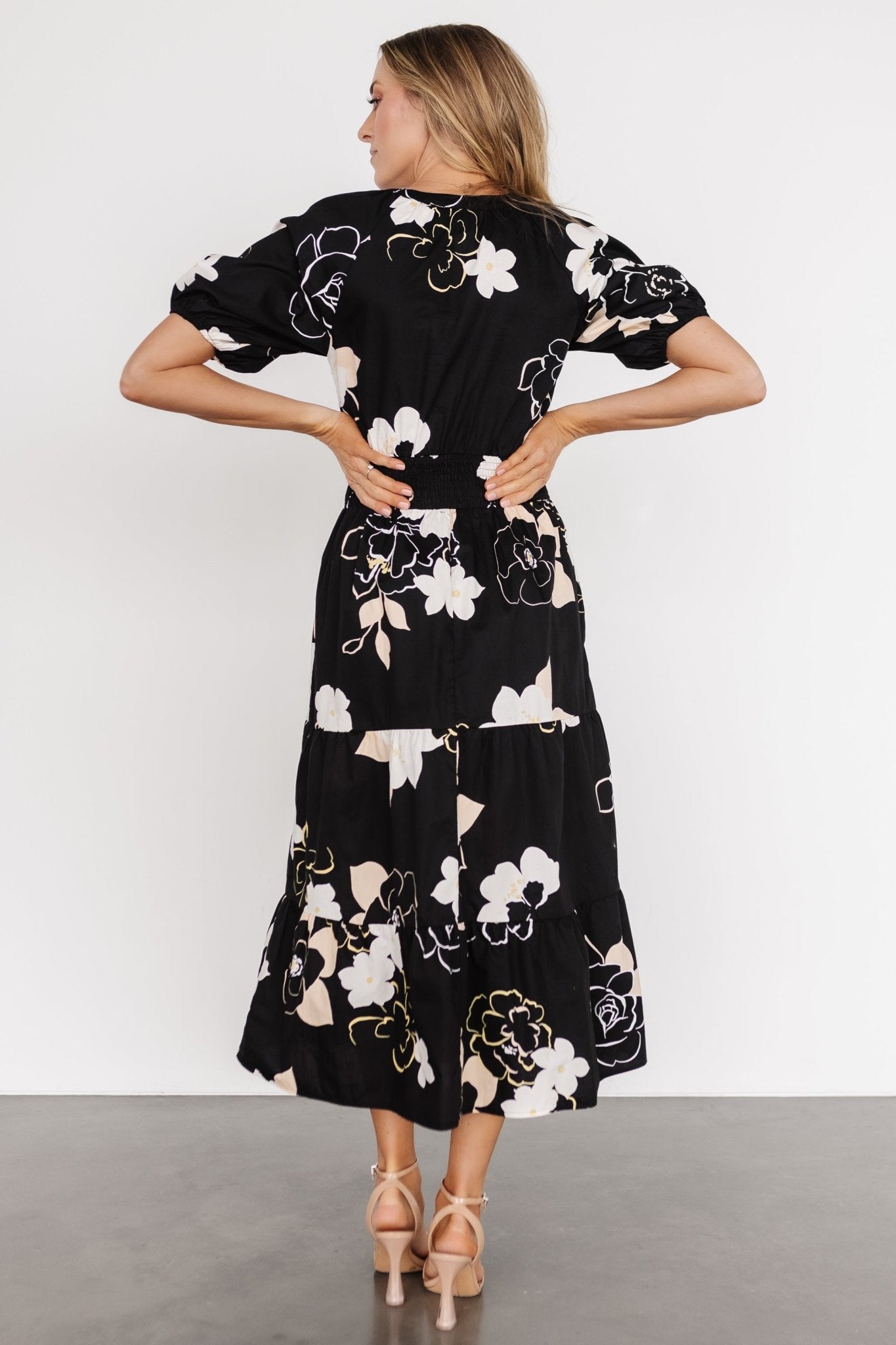 Hacienda Tiered Midi Dress | Black Multi