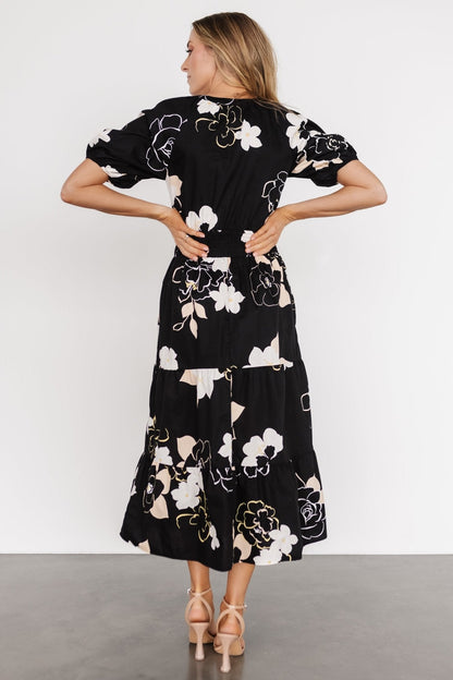 Hacienda Tiered Midi Dress | Black Multi