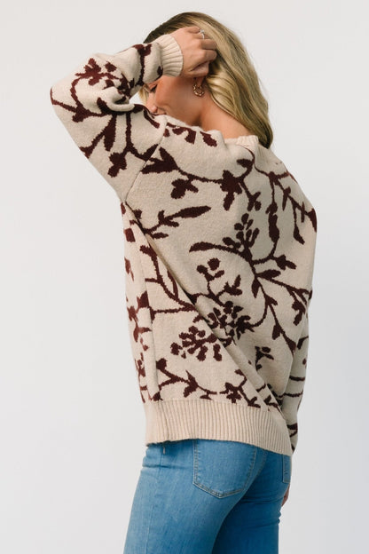 Hallstatt Sweater | Beige + Merlot Print