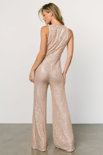 Hillary Sequin Jumpsuit | Rose Gold