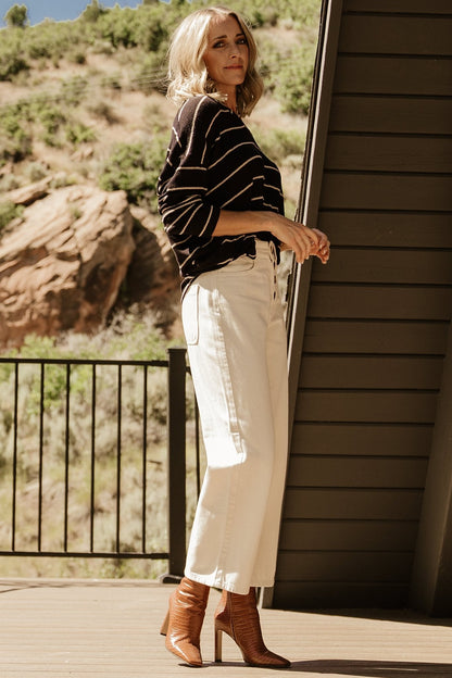 Houston Relaxed Sweater Top | Black Stripe