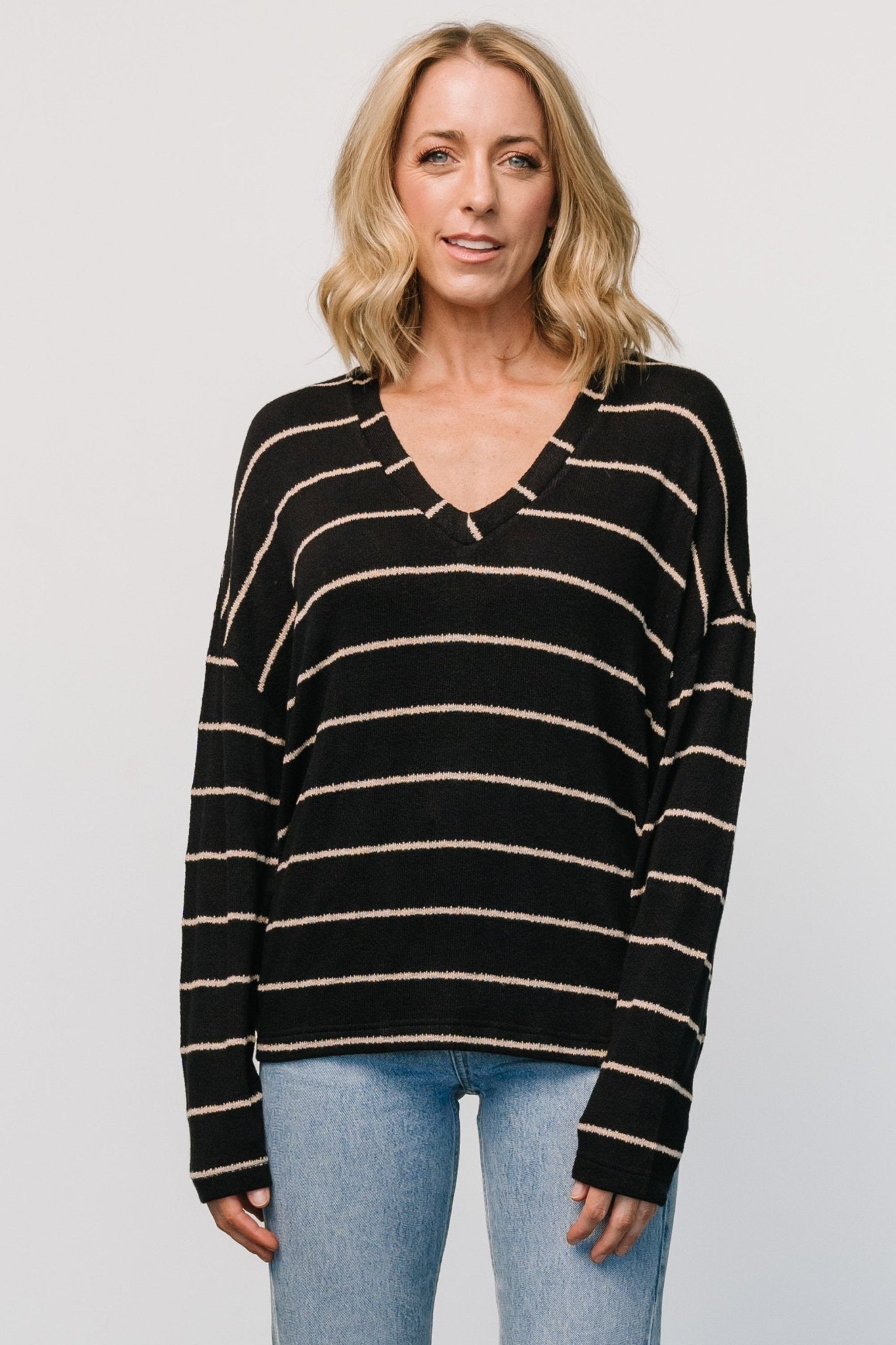 Houston Relaxed Sweater Top | Black Stripe