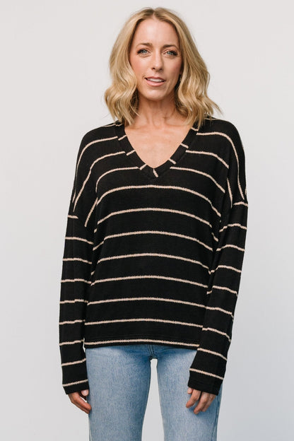 Houston Relaxed Sweater Top | Black Stripe