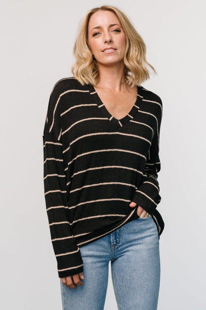 Houston Relaxed Sweater Top | Black Stripe