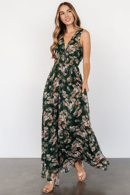 Imogen Maxi Dress | Deep Green Multi