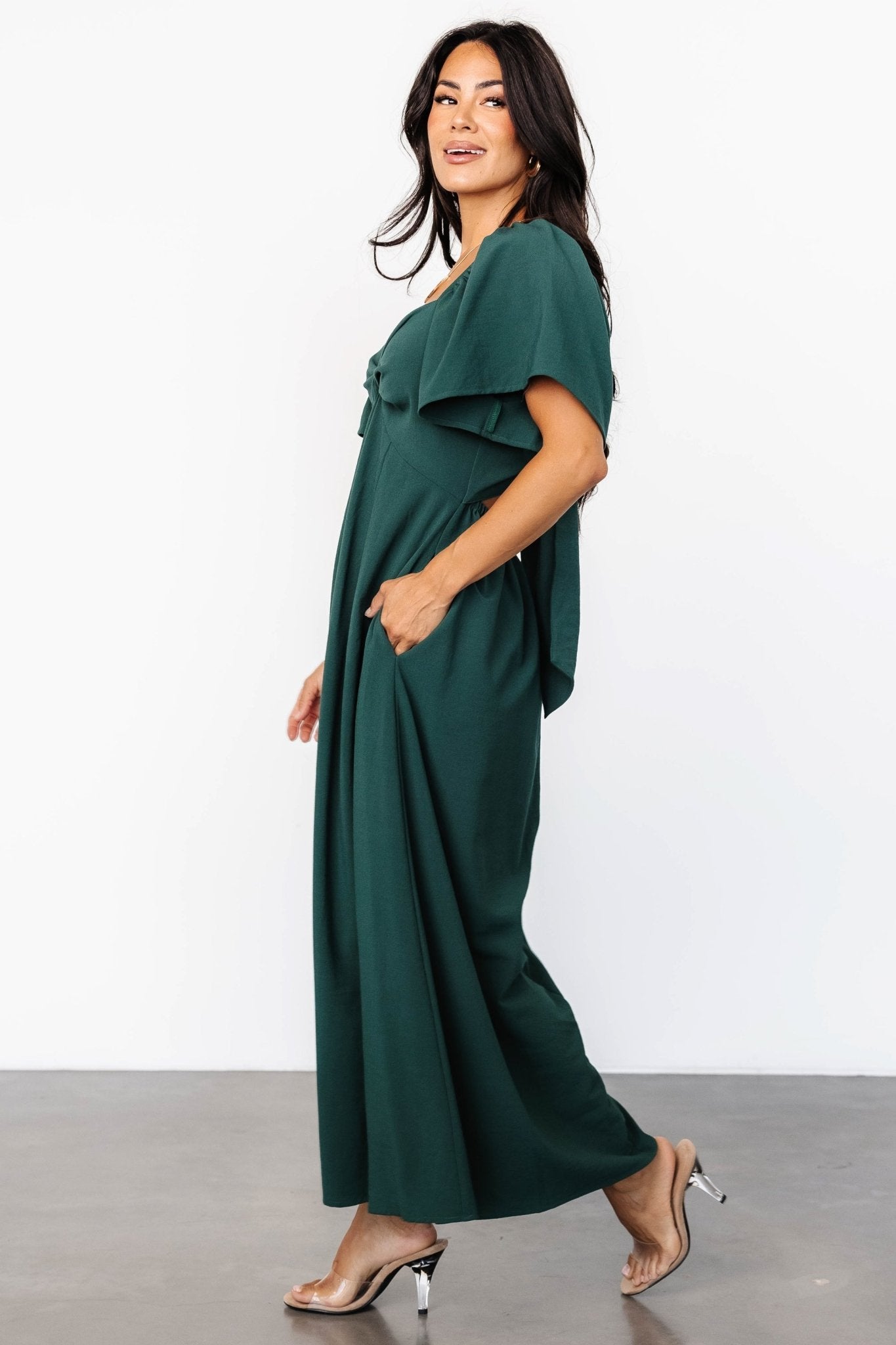 Indie Back Tie Dress | Dark Green
