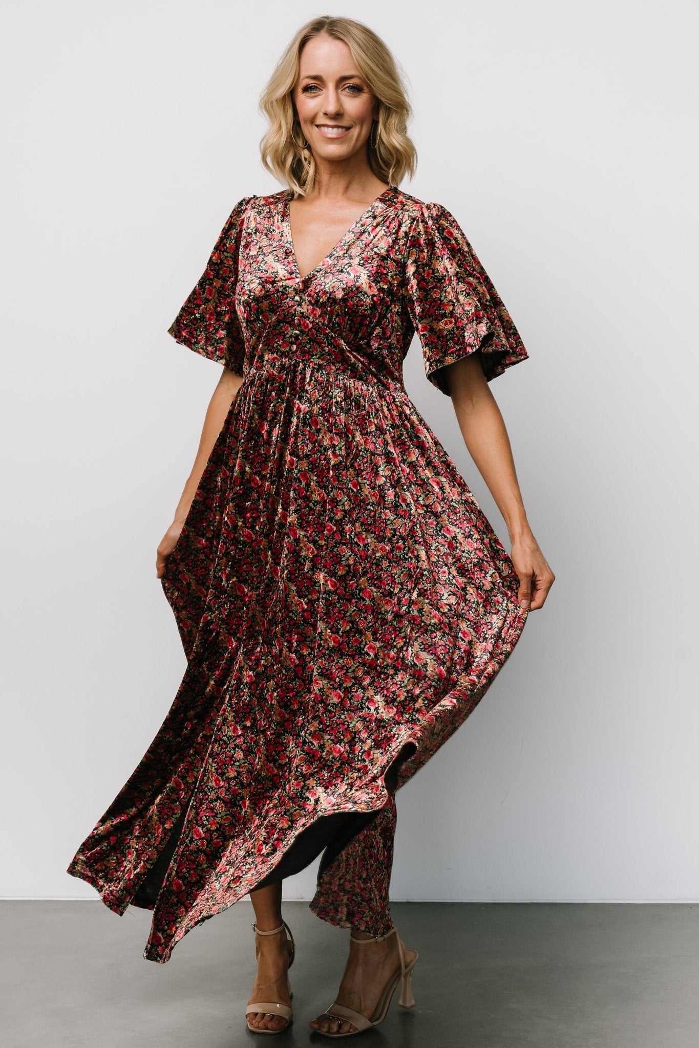 Irina Velvet Maxi Dress | Black Multi Floral