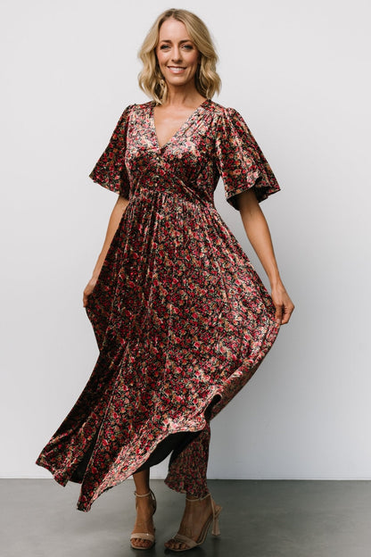 Irina Velvet Maxi Dress | Black Multi Floral