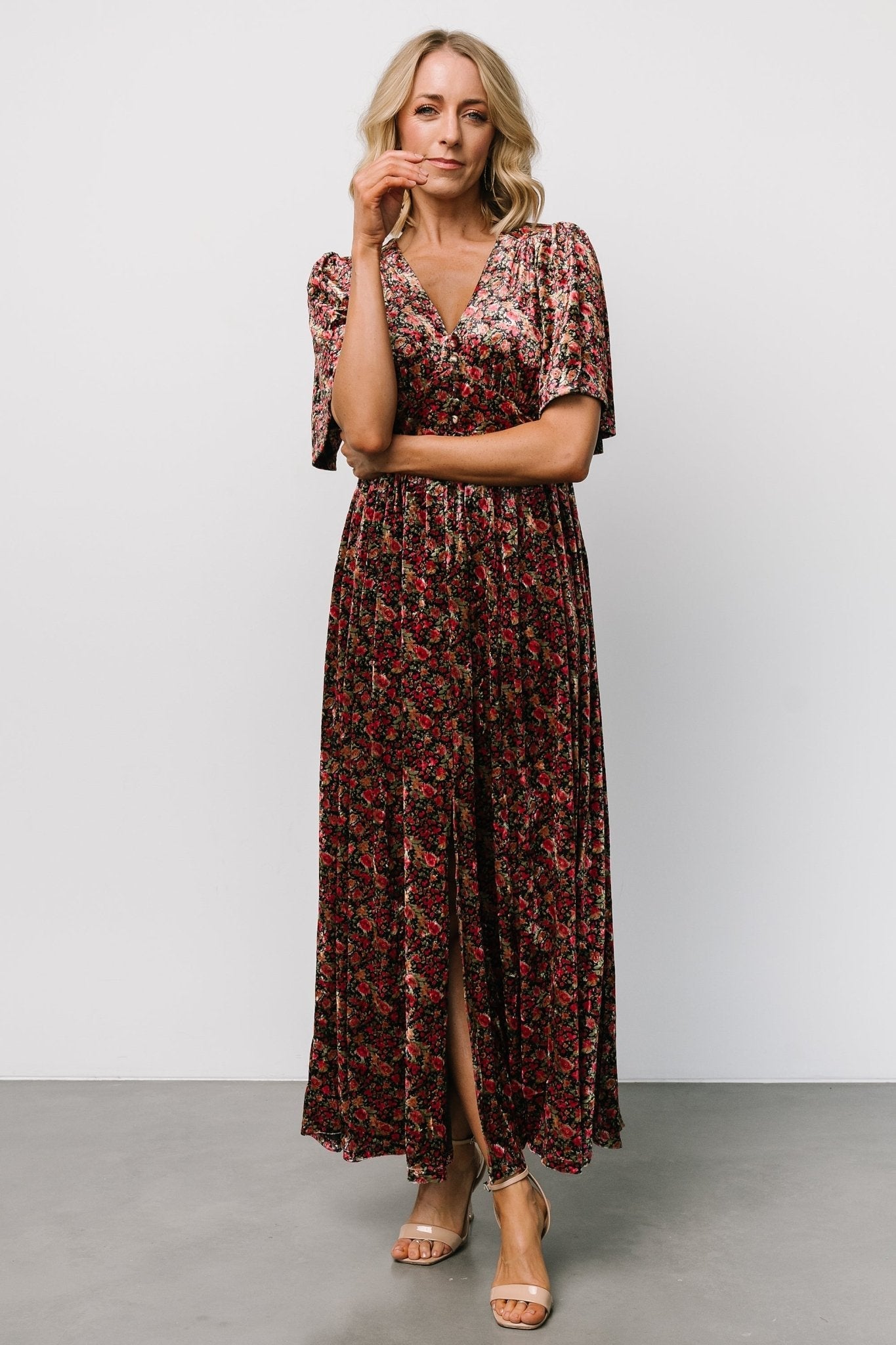 Irina Velvet Maxi Dress | Black Multi Floral
