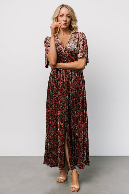 Irina Velvet Maxi Dress | Black Multi Floral