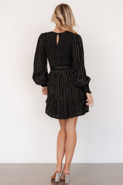 Ivey Smocked Short Dress | Black + Silver
