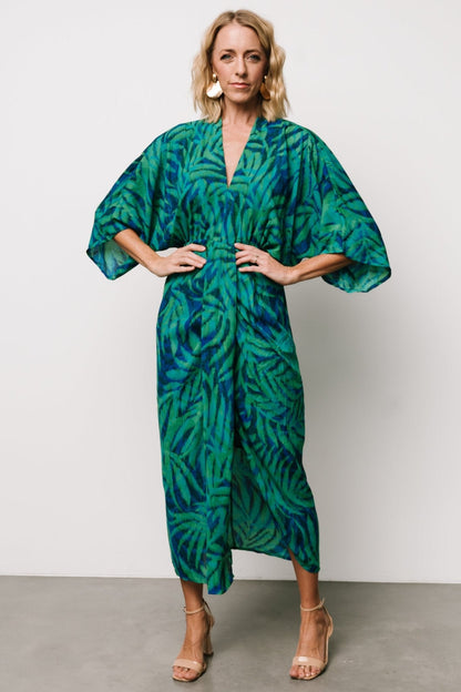 Janessa Midi Dress | Green + Blue Print