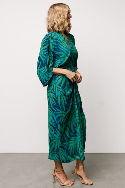 Janessa Midi Dress | Green + Blue Print