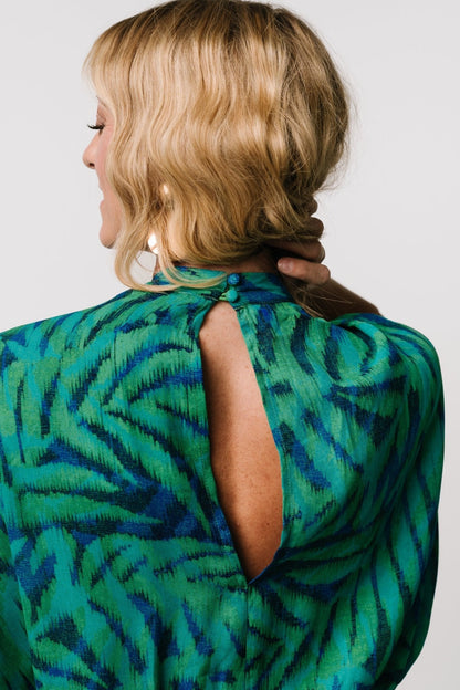 Janessa Midi Dress | Green + Blue Print