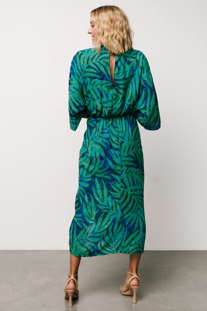 Janessa Midi Dress | Green + Blue Print