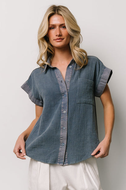 Jaye Button Top | Denim Blue