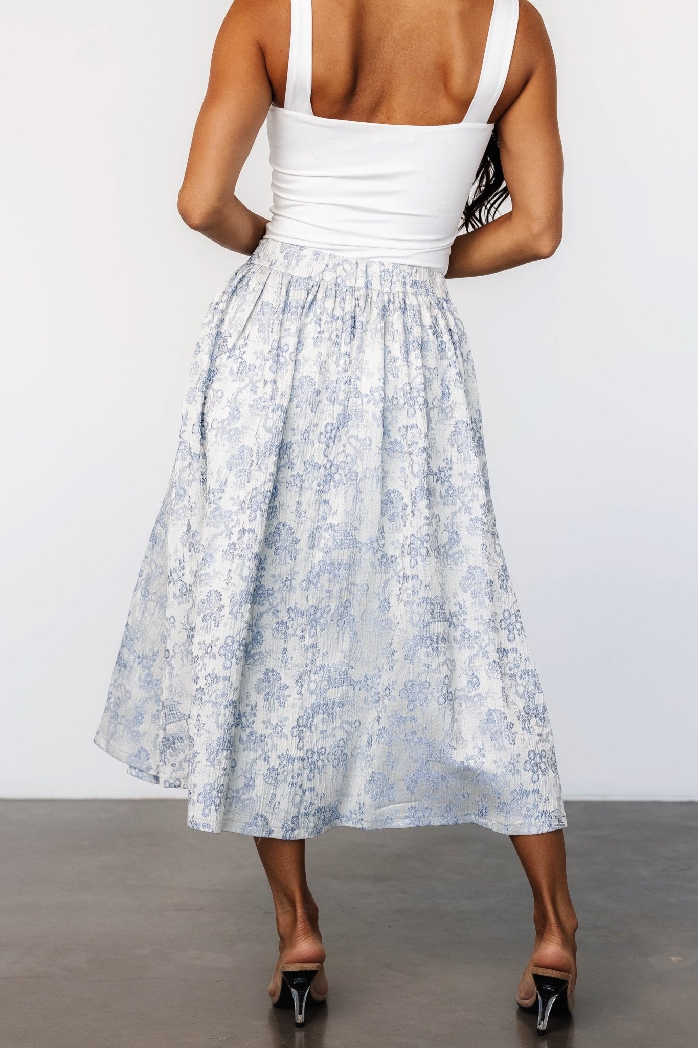 Jeanne Pleated Midi Skirt | Pearl + Light Blue