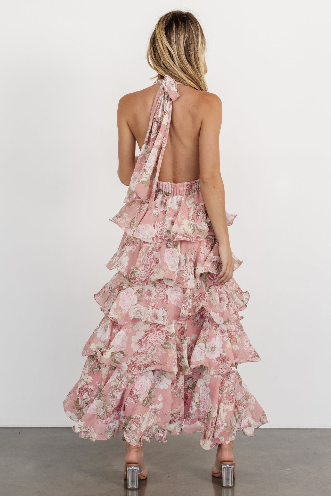 Jesslyn Open Back Tiered Maxi Dress | Blush Floral