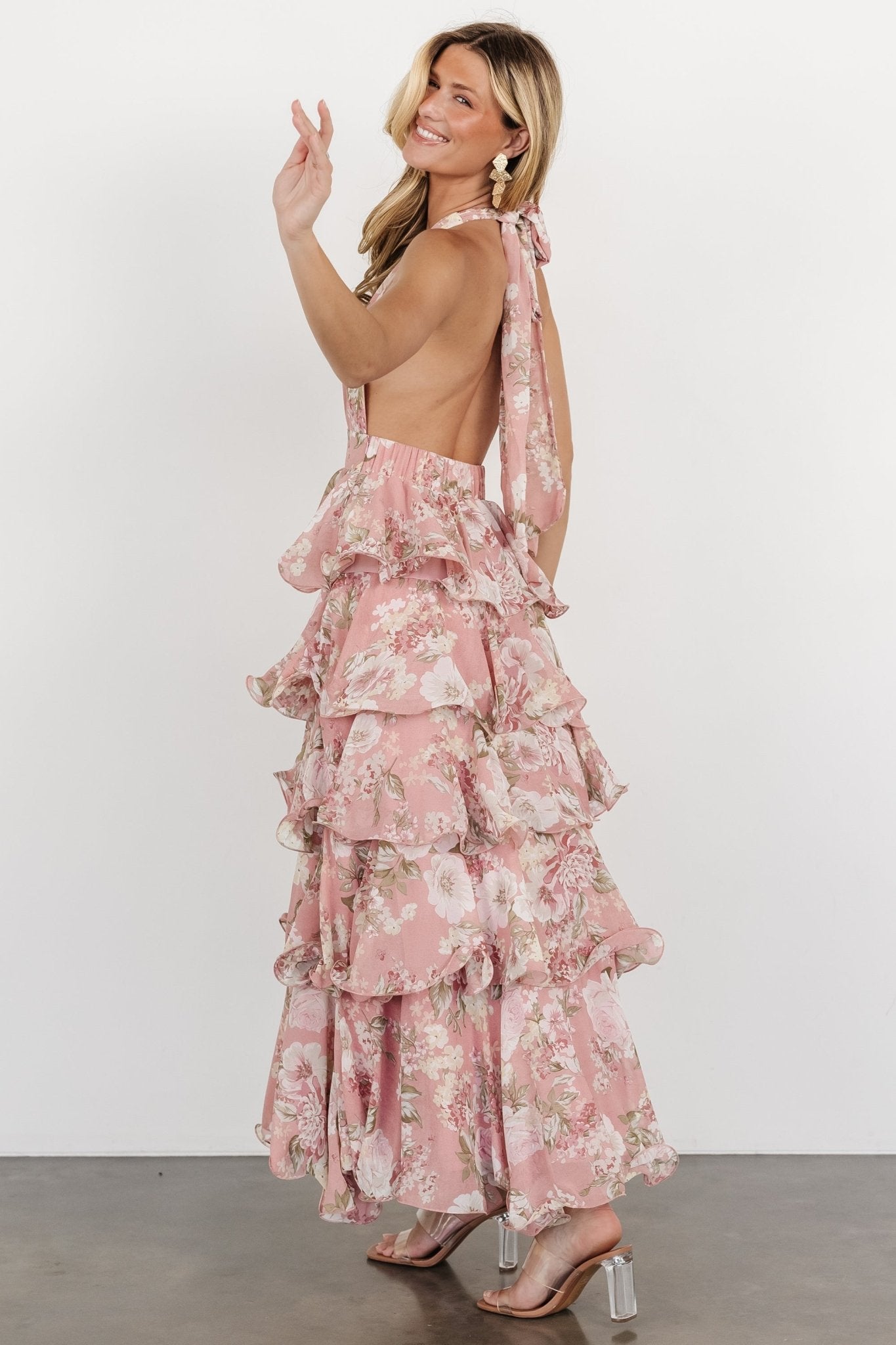 Jesslyn Open Back Tiered Maxi Dress | Blush Floral