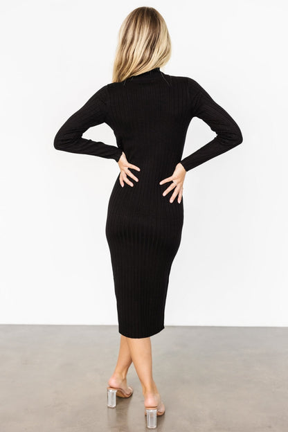 Jill Ribbed Midi Dress | Black