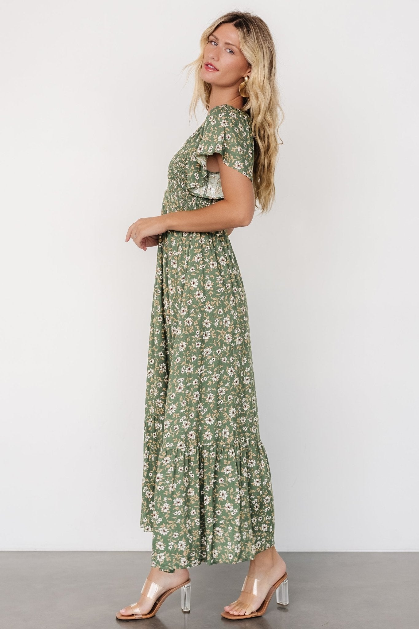 Joanie Smocked Dress | Green Floral