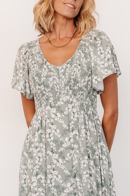 Joanie Smocked Dress | Sage + Off White Floral