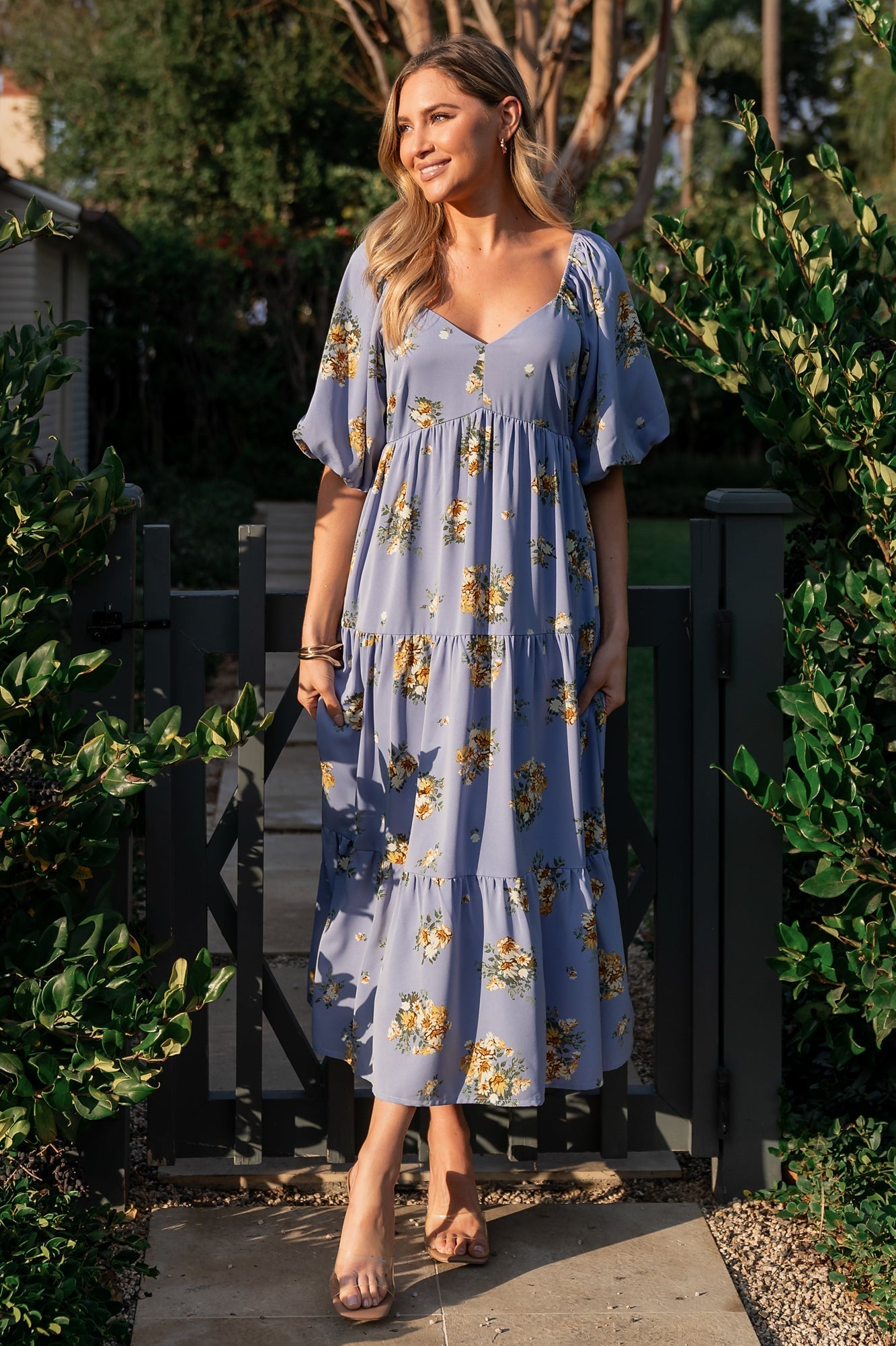 Judith Dress | Blue + Golden Floral