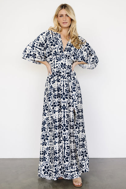 Juna Kimono Maxi Dress | Navy Print