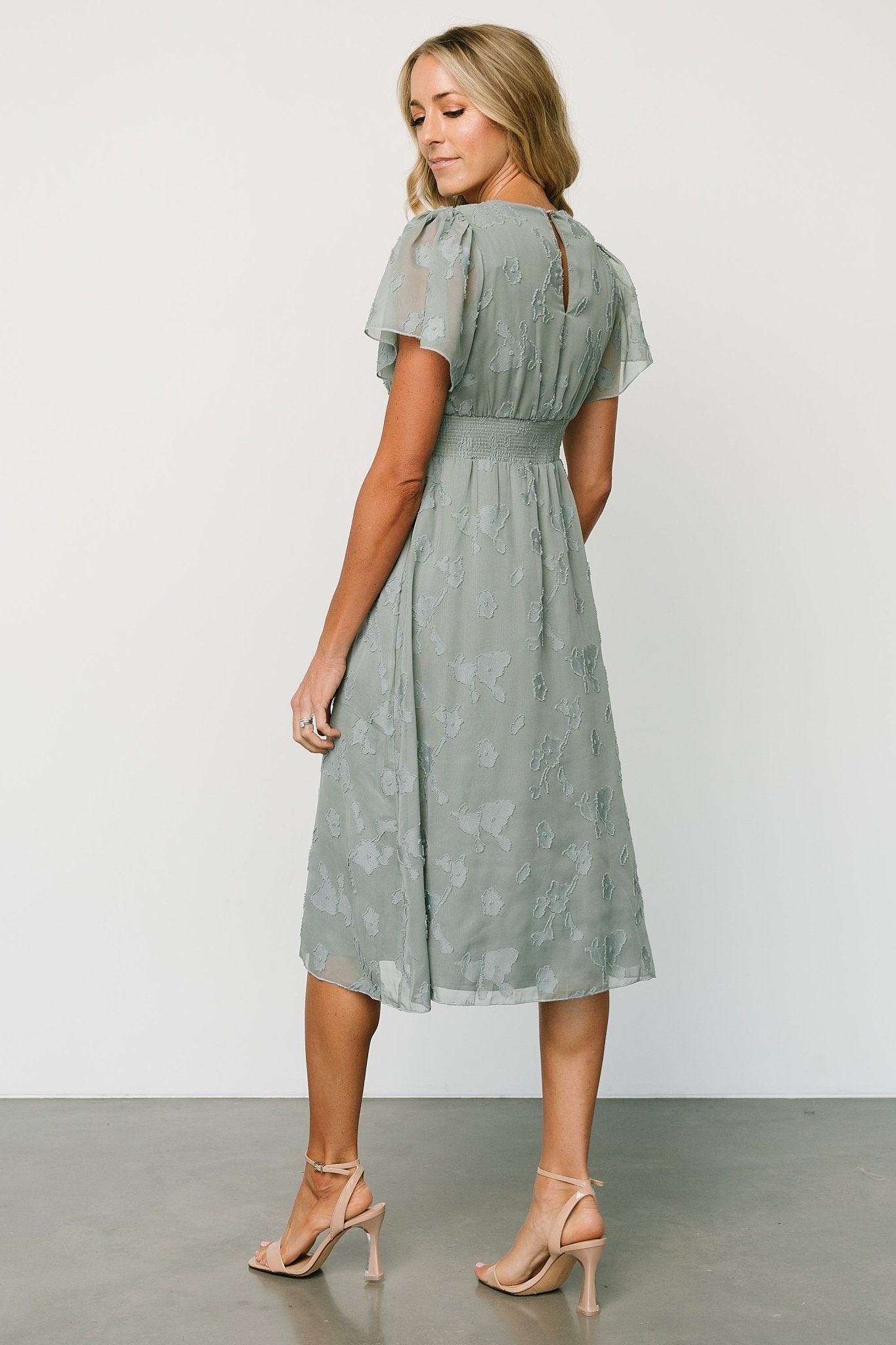 June Smocked Midi Dress | Eucalyptus