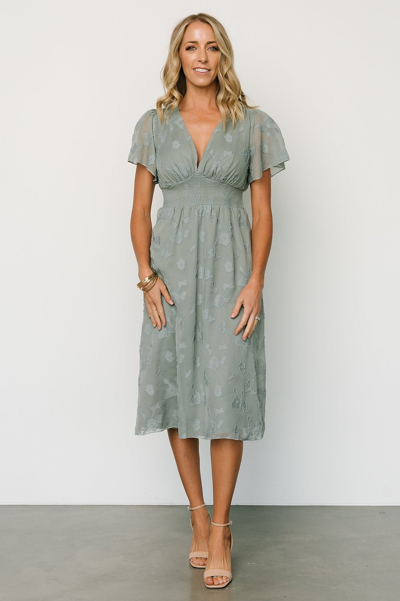 June Smocked Midi Dress | Eucalyptus
