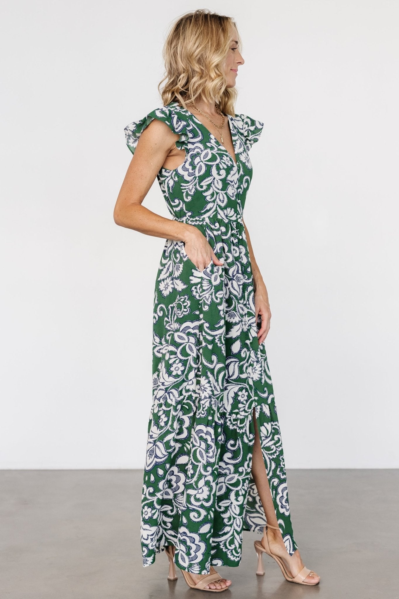 Kaia Button Maxi Dress | Green Print