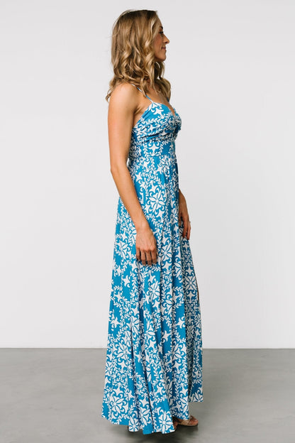 Kali Maxi Dress | Blue + White