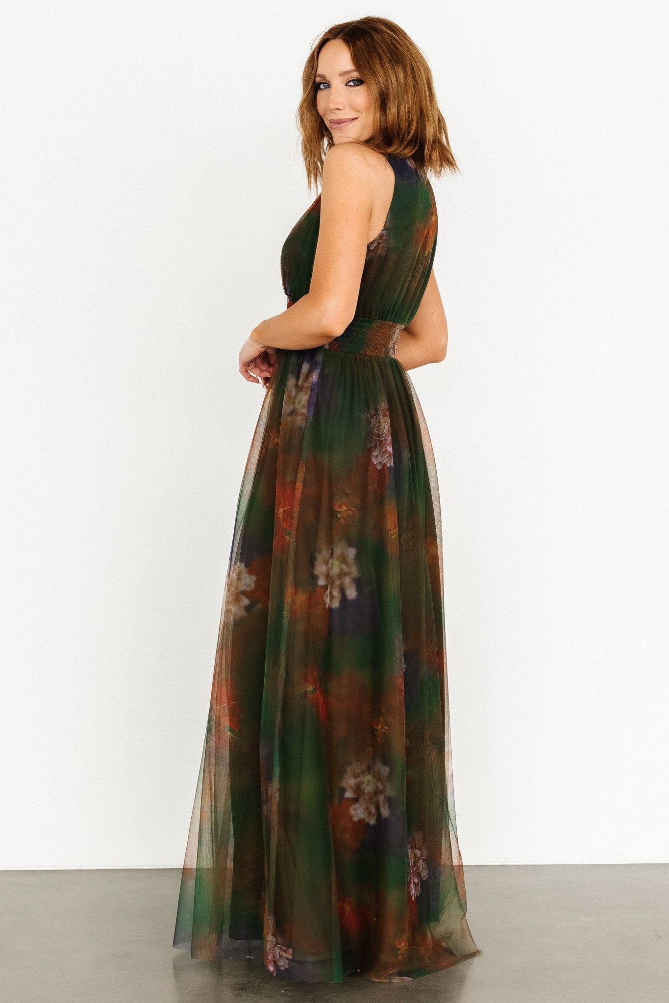 Kamila Tulle Maxi Dress | Olive Multi Floral