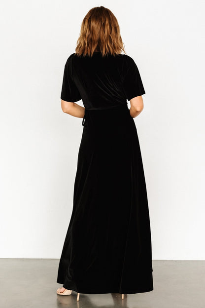 Katelyn Velvet Maxi Wrap Dress | Black