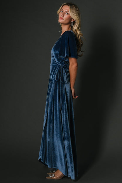 Katelyn Velvet Maxi Wrap Dress | Blue