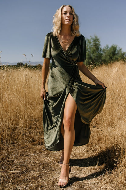 Katelyn Velvet Maxi Wrap Dress | Dark Olive