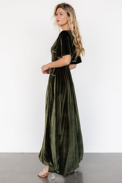 Katelyn Velvet Maxi Wrap Dress | Dark Olive