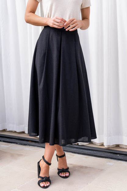 Katie Pleated Midi Skirt | Black