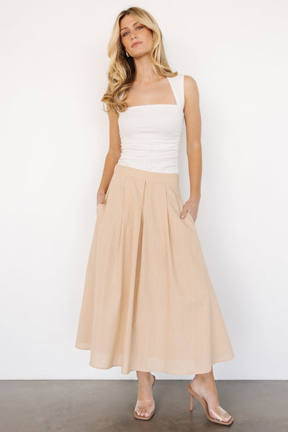 Katie Pleated Midi Skirt | Natural