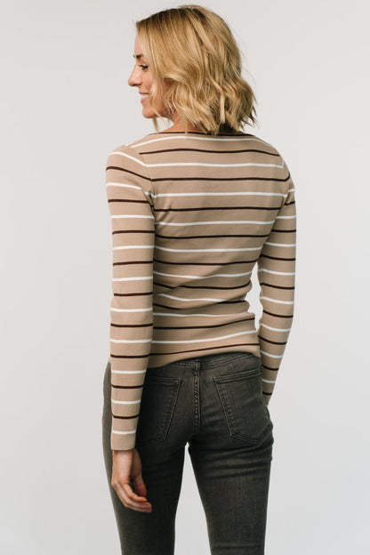 Kaylee Long Sleeve Top | Taupe Stripe