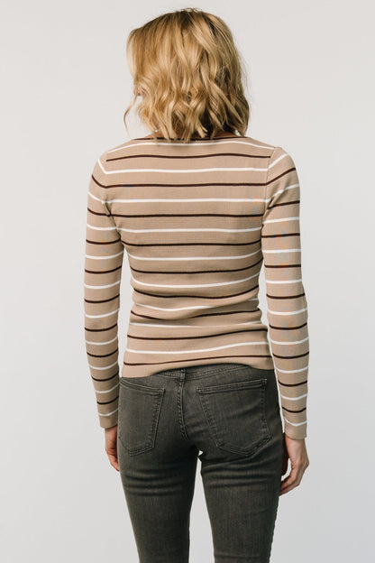 Kaylee Long Sleeve Top | Taupe Stripe