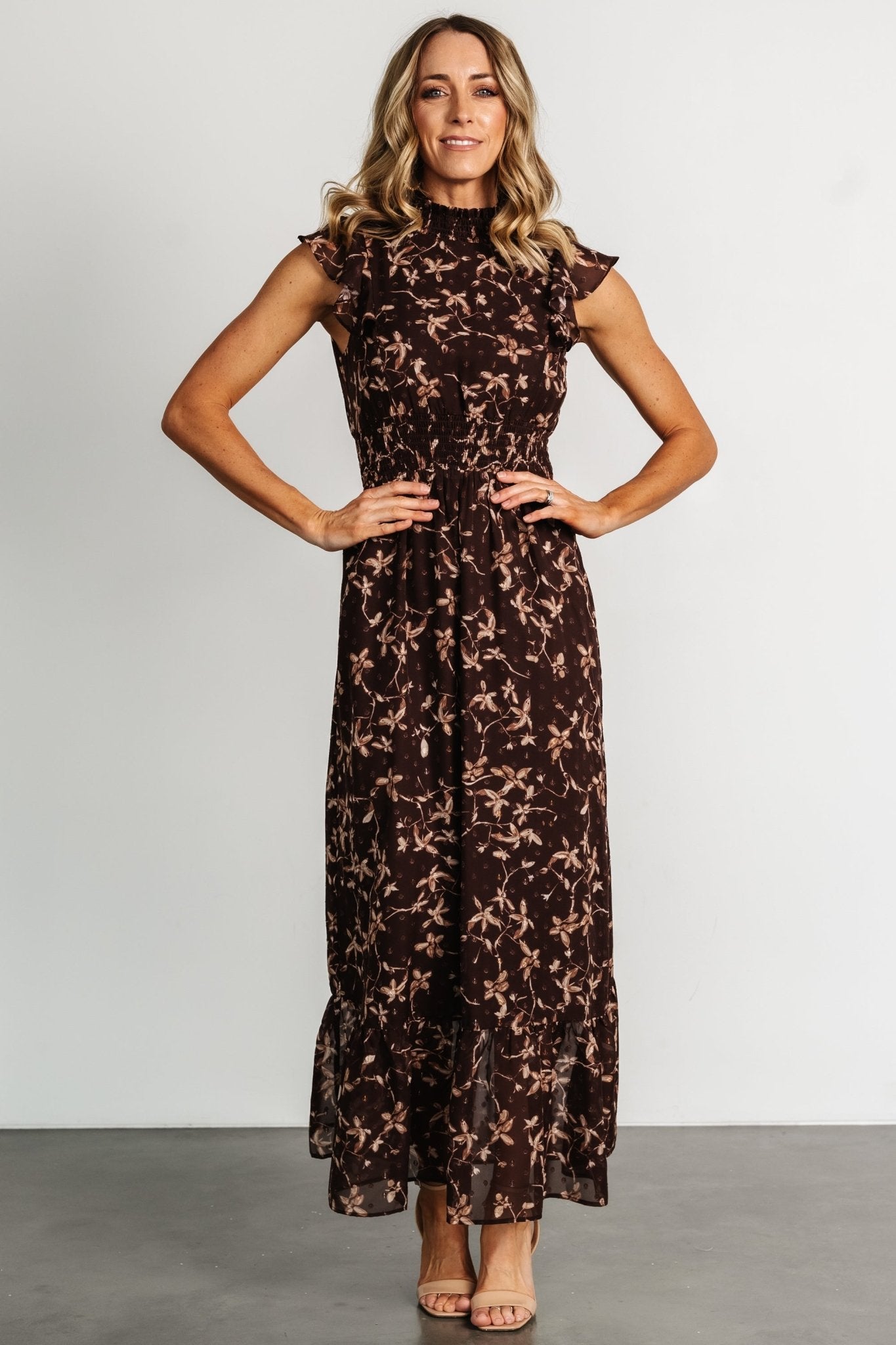 Kearny Ruffle Maxi Dress | Brown + Natural