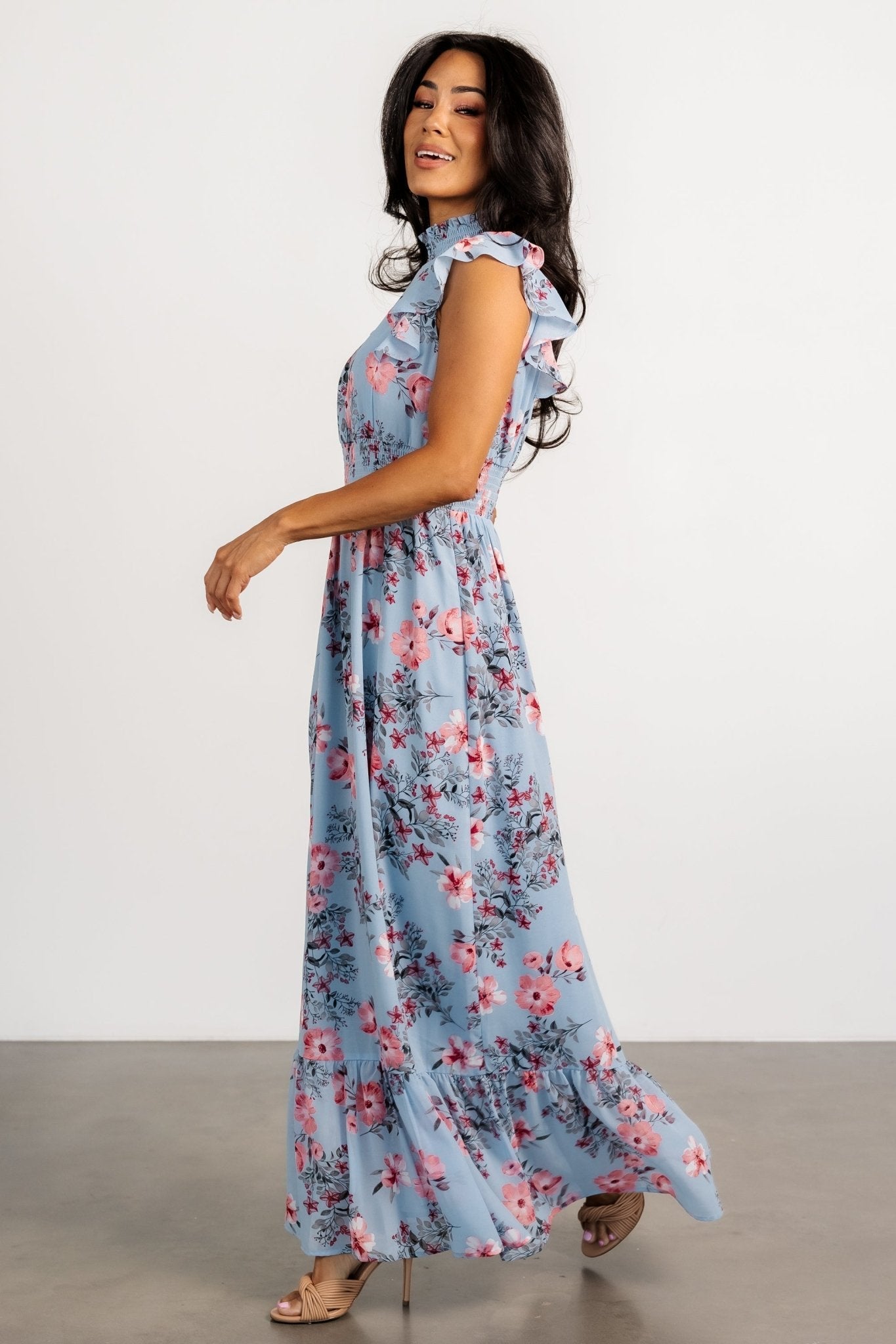Kearny Ruffle Maxi Dress | Light Blue + Blush