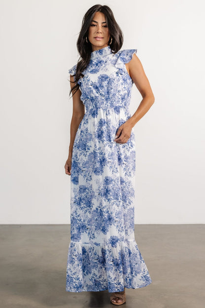 Kearny Ruffle Maxi Dress | White + Blue Floral