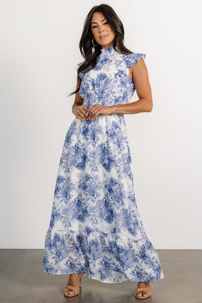 Kearny Ruffle Maxi Dress | White + Blue Floral