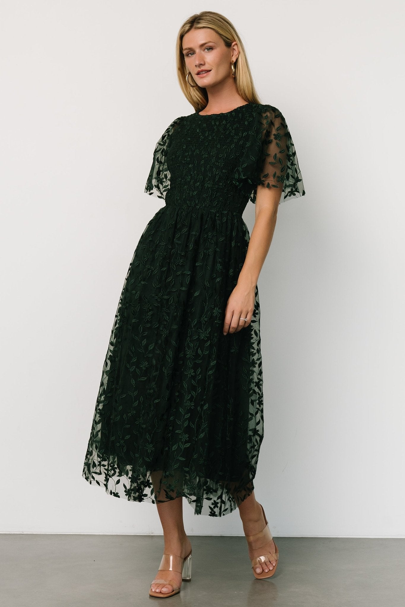 Kendra Embroidered Dress | Dark Green